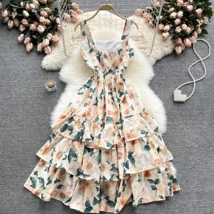 Cute Casual Dress,a Line Floral Dres, Fashion..