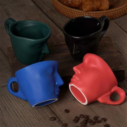 Frosted Ceramic Human Face Mug Coffee Cups With..
