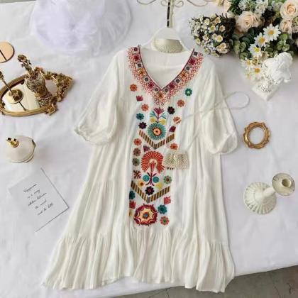 Resort, Ethnic Style, Embroidered Dress, Sexy,..