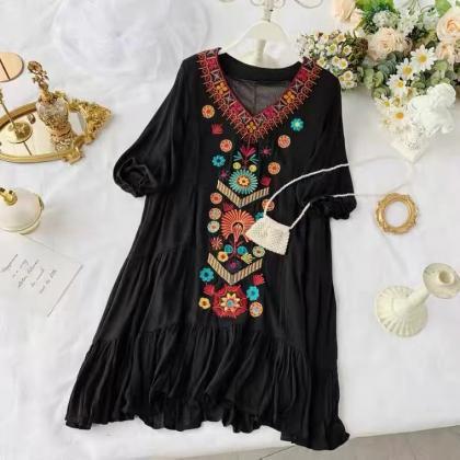 Resort, Ethnic Style, Embroidered Dress, Sexy,..