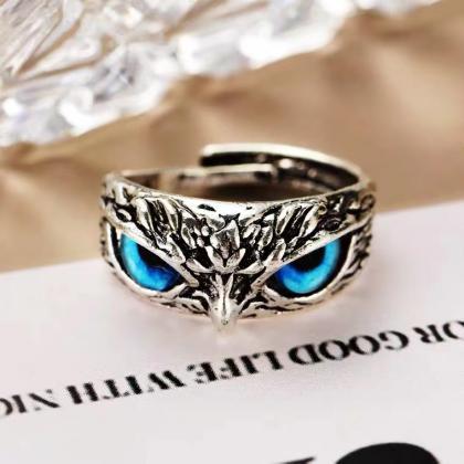 Retro, Blue Eyed Owl, Open Ring, Creative,..