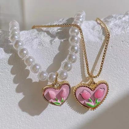 Vintage Pearl Tulip Necklace For Women
