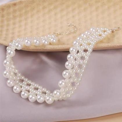 Hand Woven, Multi-layer Pearl Collarbone Necklace,..