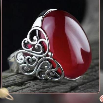 925 Sterling Silver, red agate, vin..
