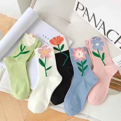 5 Pairs, Tulip, Beautiful Flower Socks ~ Fairy..