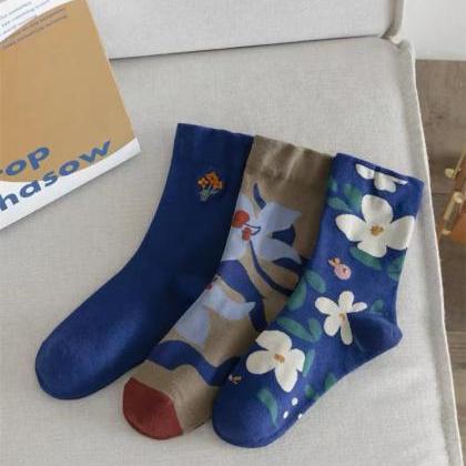 3 Pairs, , Beautiful Flower Socks ~ Fairy Socks