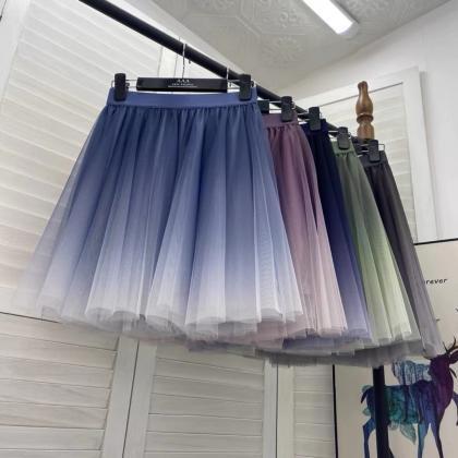 Gradient color gauze short skirt, h..