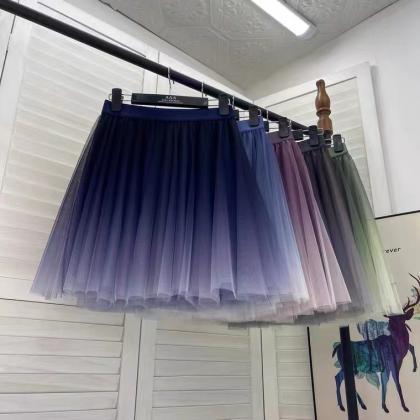 Gradient color gauze short skirt, h..