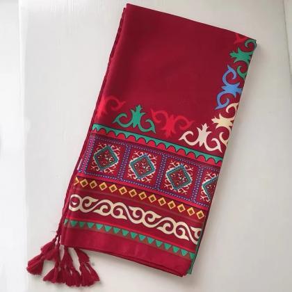 Ethnic Style, Red, Totem Cotton And Hemp Scarf,..