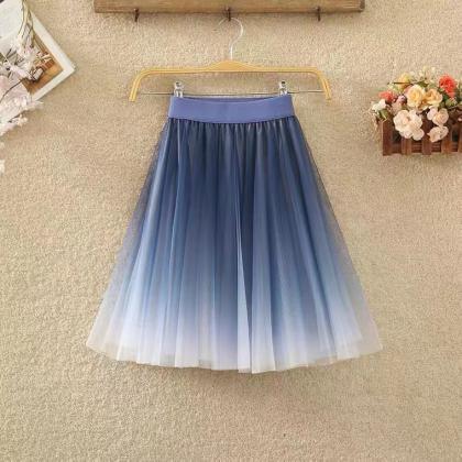 Gradient Color Gauze Short Skirt, High Waist, A..