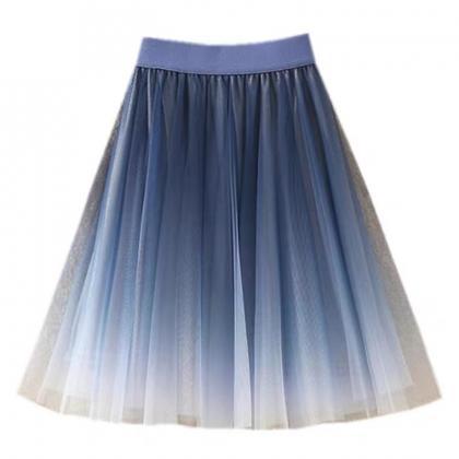Gradient Color Gauze Short Skirt, High Waist, A..