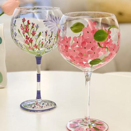 Ins Hand-painted Flower Wine Glass Cup
