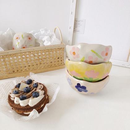 Small Flower Ceramic Bowl Cute Kitchen Tableware..