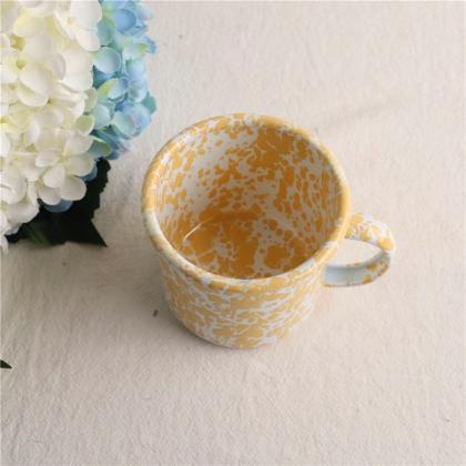 Yellow Dot Splashing Ink Enamel Mug Coffee Milk..