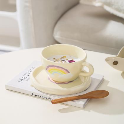 Cute Ceramic Mug For Coffee With Tray Saucer Hand..