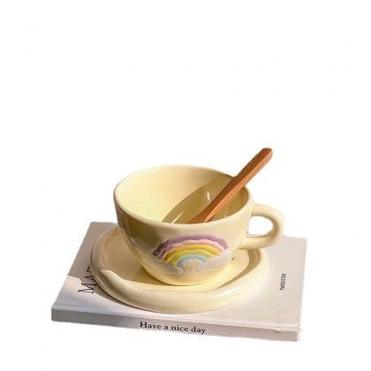Cute Ceramic Mug For Coffee With Tray Saucer Hand..