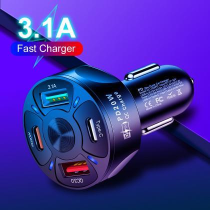 Round Dual Usb C Car Charger Fast Charging Usb..