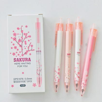 4 Pcs Fresh Sakura Floral Gel Pen Writing Signing..