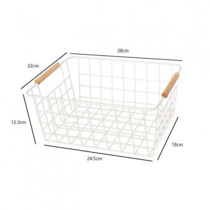 2pcs Metal Iron Wire Basket Wood Handle Shelf..