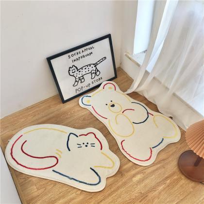 Cute White Cat Floor Rug Decor Bathroom Anti Slip..