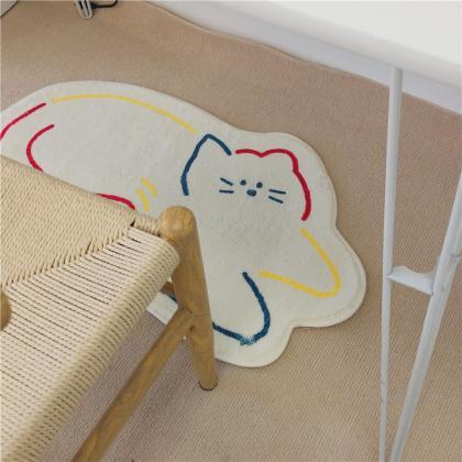 Cute White Cat Floor Rug Decor Bathroom Anti Slip..
