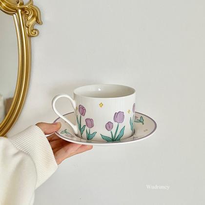 Retro Purple Tulip Coffee Cup With Saucer French..
