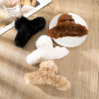 Large Plush Solid Color Hair Clip F..