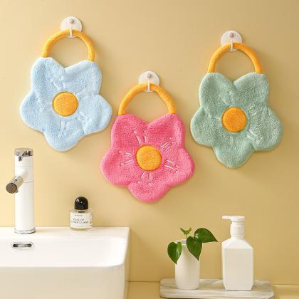Coral Velvet Hand Towels Flower Shape Cleaning..