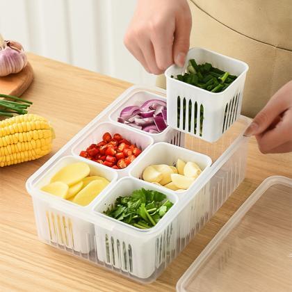 Refrigerator Storage Box 4/6 Grid Food Vegetable..