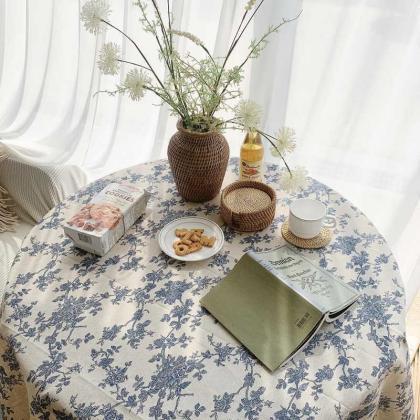 Ins Floral Tablecloths Retro Cotton Linen Coffee..