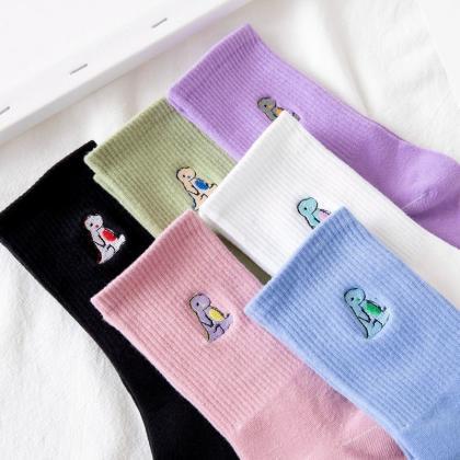 Embroidery Dinosaur Socks Fashion Woman Socks