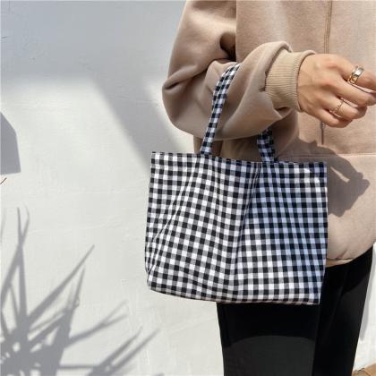 Portable Lunch Bag Japanese Plaid Cotton Picnic..