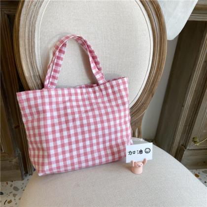 Portable Lunch Bag Japanese Plaid Cotton Picnic..