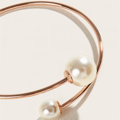 Trendy Pearl Open Bracelet, All-match Golden..