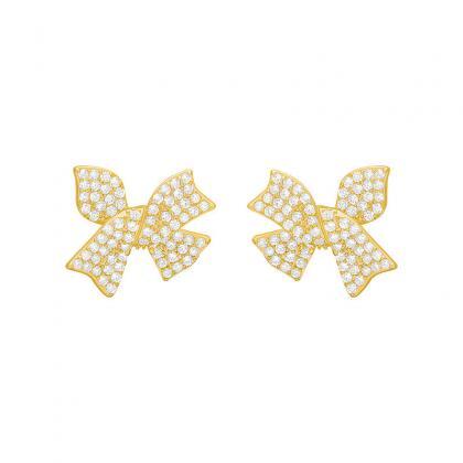 Fine Crystal Bowknot Sparkling Stud Earrings Shiny..