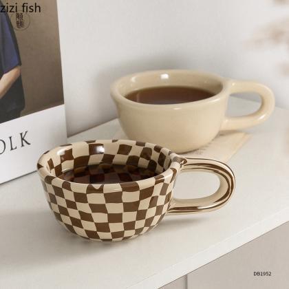 Ceramic Mug Irregular Chessboard Checkered Coffee..