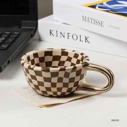 Ceramic Mug Irregular Chessboard Checkered Coffee..