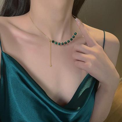 Fashion All-match Green Zircon Necklace For Women..