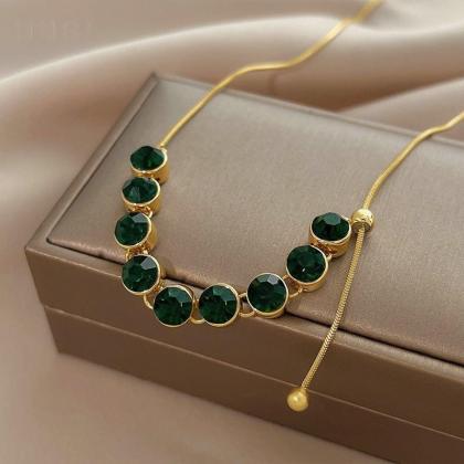 Fashion All-match Green Zircon Necklace For Women..
