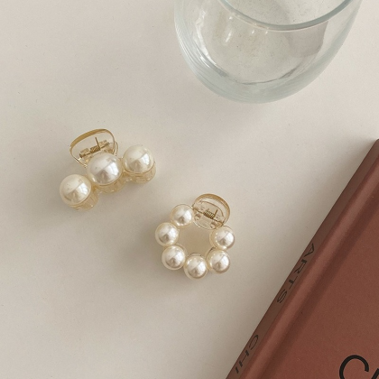 2pc Lovely Pearl Geometric Hair Claw Clips For..