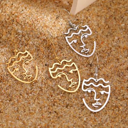 Stainless Steel Earrings Face Silhouette Artistic..