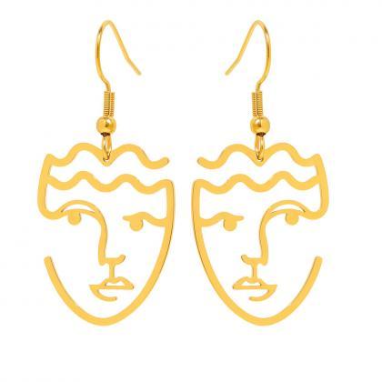 Stainless Steel Earrings Face Silhouette Artistic..