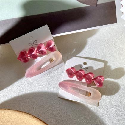 Pink Gradient Love Heart Jelly Duckbill Clip Set..
