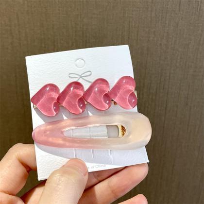 Pink Gradient Love Heart Jelly Duckbill Clip Set..