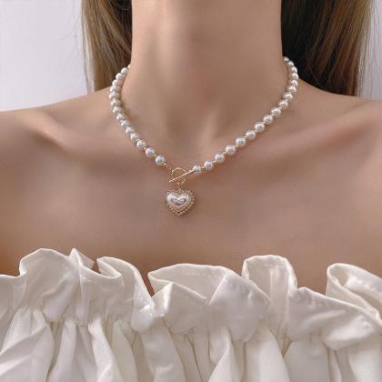 Pearl Heart Necklaces Fashion Vintage Luxury..
