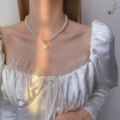 Pearl Heart Necklaces Fashion Vintage Luxury..