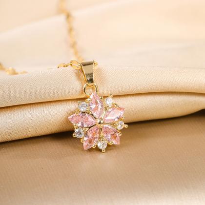 Cute Romantic Pink Sakura Pendant Stainless Steel..