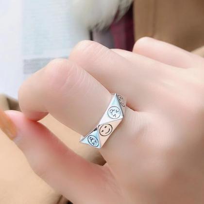 Fashion Smiling Face Geometry Thai Silver Color..