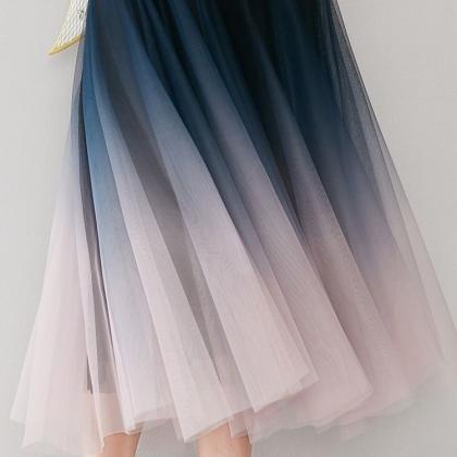Printed Tulle Half Skirt, High-waisted Tulle..