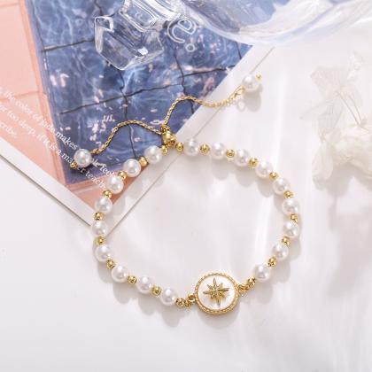 Charm Gold Color Star Immitation Pearl Beads..